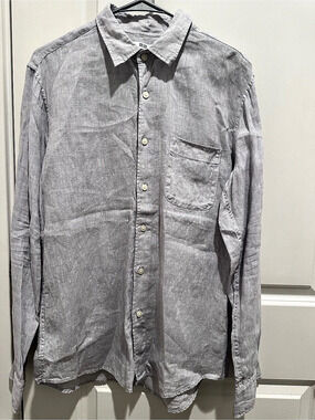 Uniqlo Men's Premium Linen Long-Sleeve Shirt Light Gray Medium